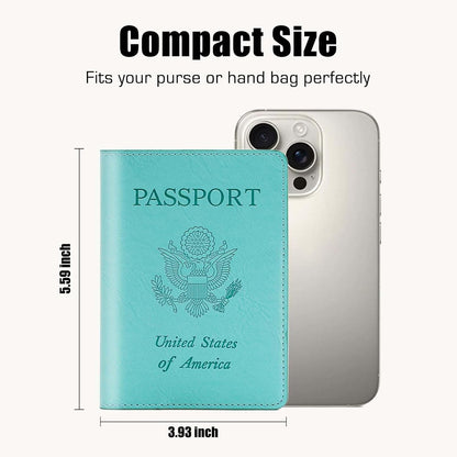 Passport Holder with RFID Blocking, Cash Pocket & Back Zipper Coin Pocket - Travel Document Holder, Magnetic Button, Multiple Card Slots - Soft PU Leather for Men and Women(AQUA GREEN)