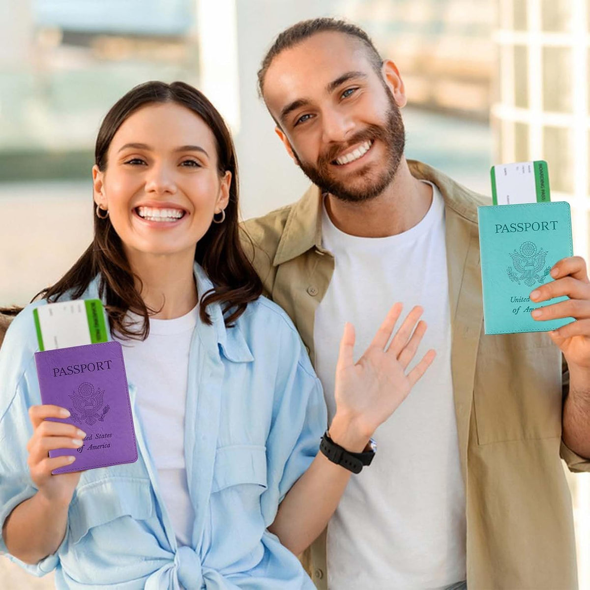 Passport Holder with RFID Blocking, Cash Pocket & Back Zipper Coin Pocket - Travel Document Holder, Magnetic Button, Multiple Card Slots - Soft PU Leather for Men and Women(AQUA GREEN)
