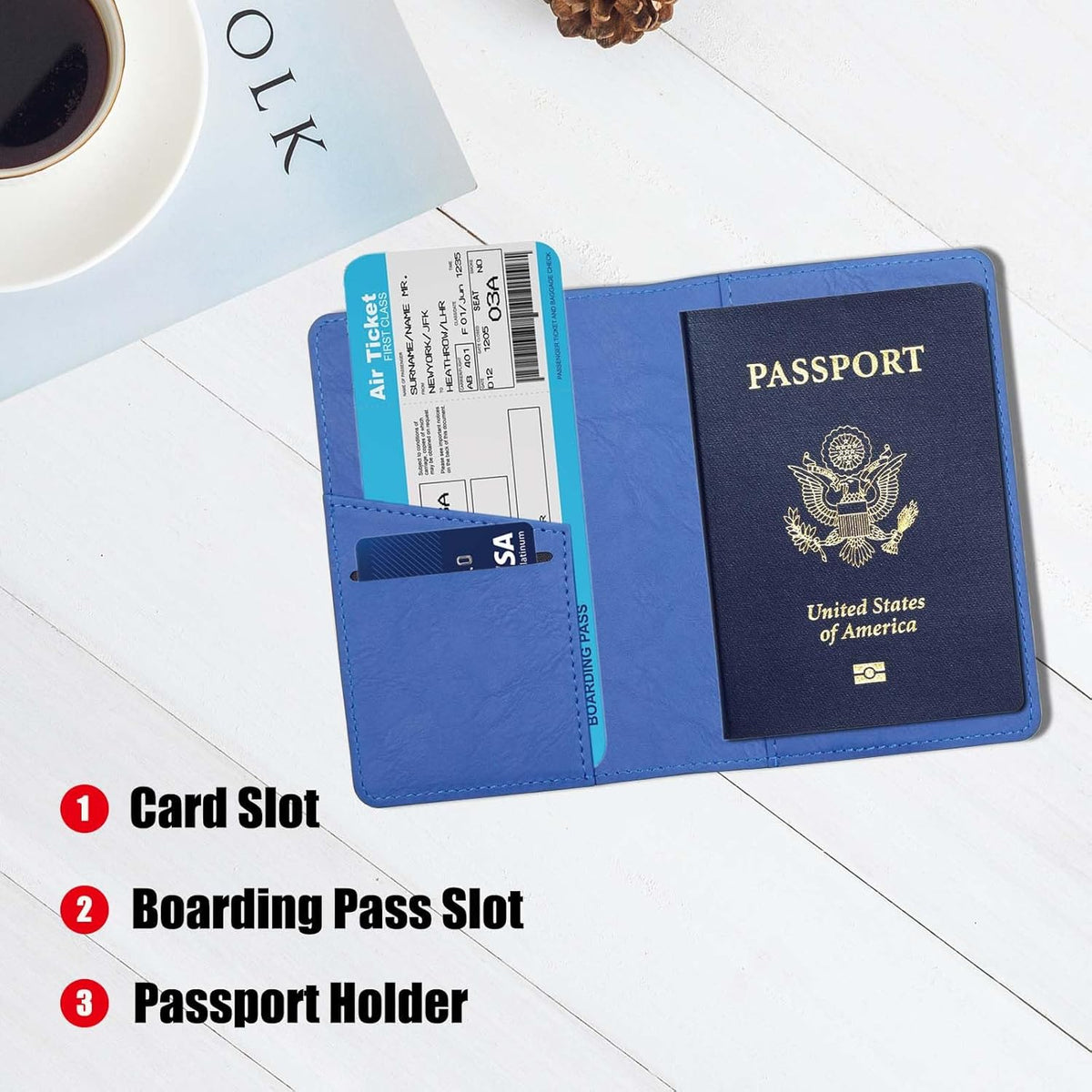 Passport Holder with RFID Blocking, Cash Pocket & Back Zipper Coin Pocket - Travel Document Holder, Magnetic Button, Multiple Card Slots - Soft PU Leather for Men and Women(AQUA GREEN)