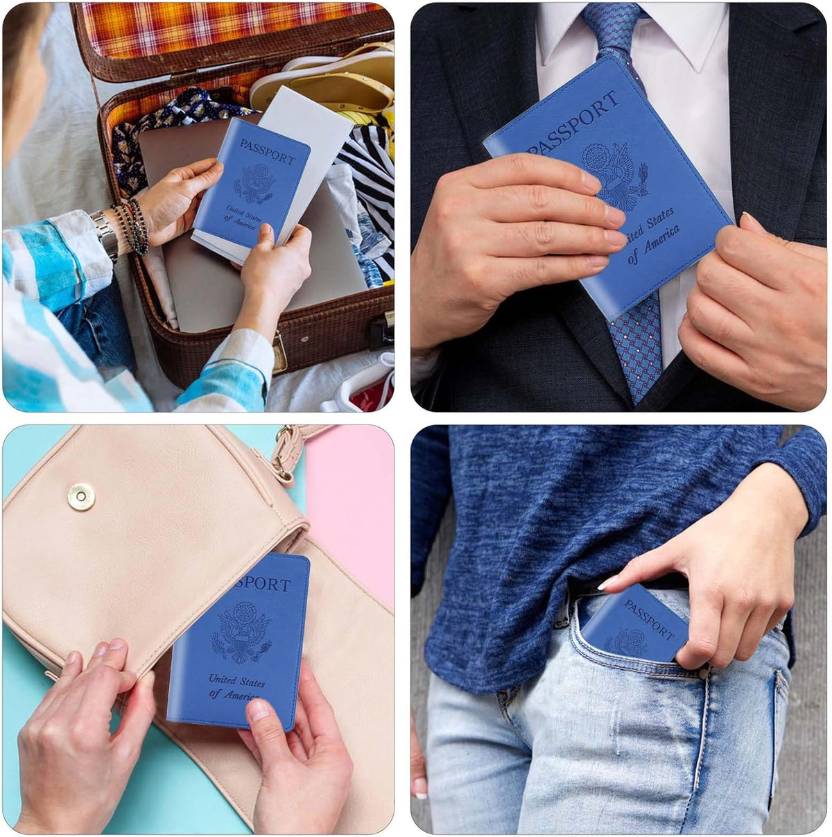 Passport Holder with RFID Blocking, Cash Pocket & Back Zipper Coin Pocket - Travel Document Holder, Magnetic Button, Multiple Card Slots - Soft PU Leather for Men and Women(AQUA GREEN)