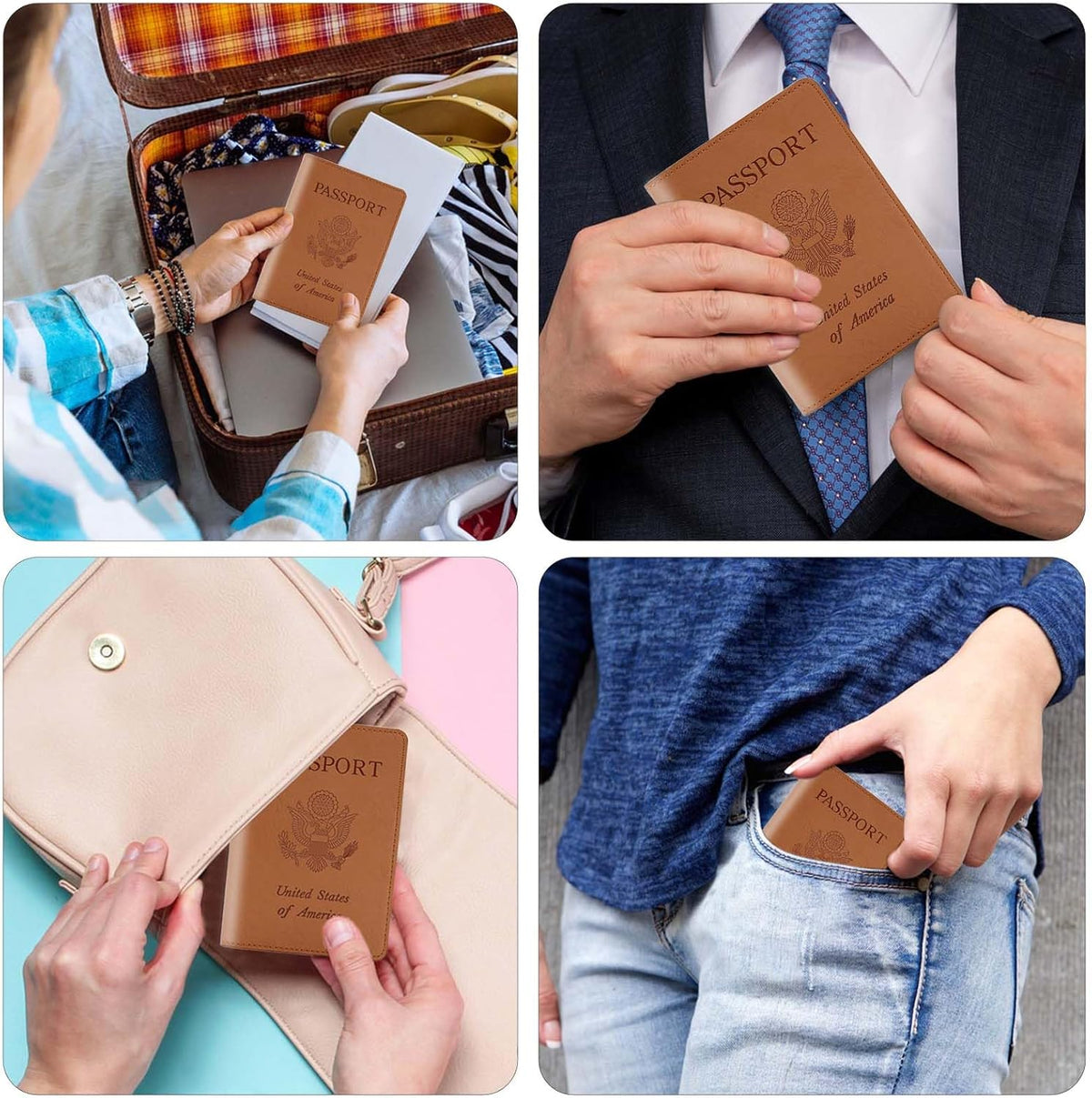 Passport Holder with RFID Blocking, Cash Pocket & Back Zipper Coin Pocket - Travel Document Holder, Magnetic Button, Multiple Card Slots - Soft PU Leather for Men and Women(AQUA GREEN)