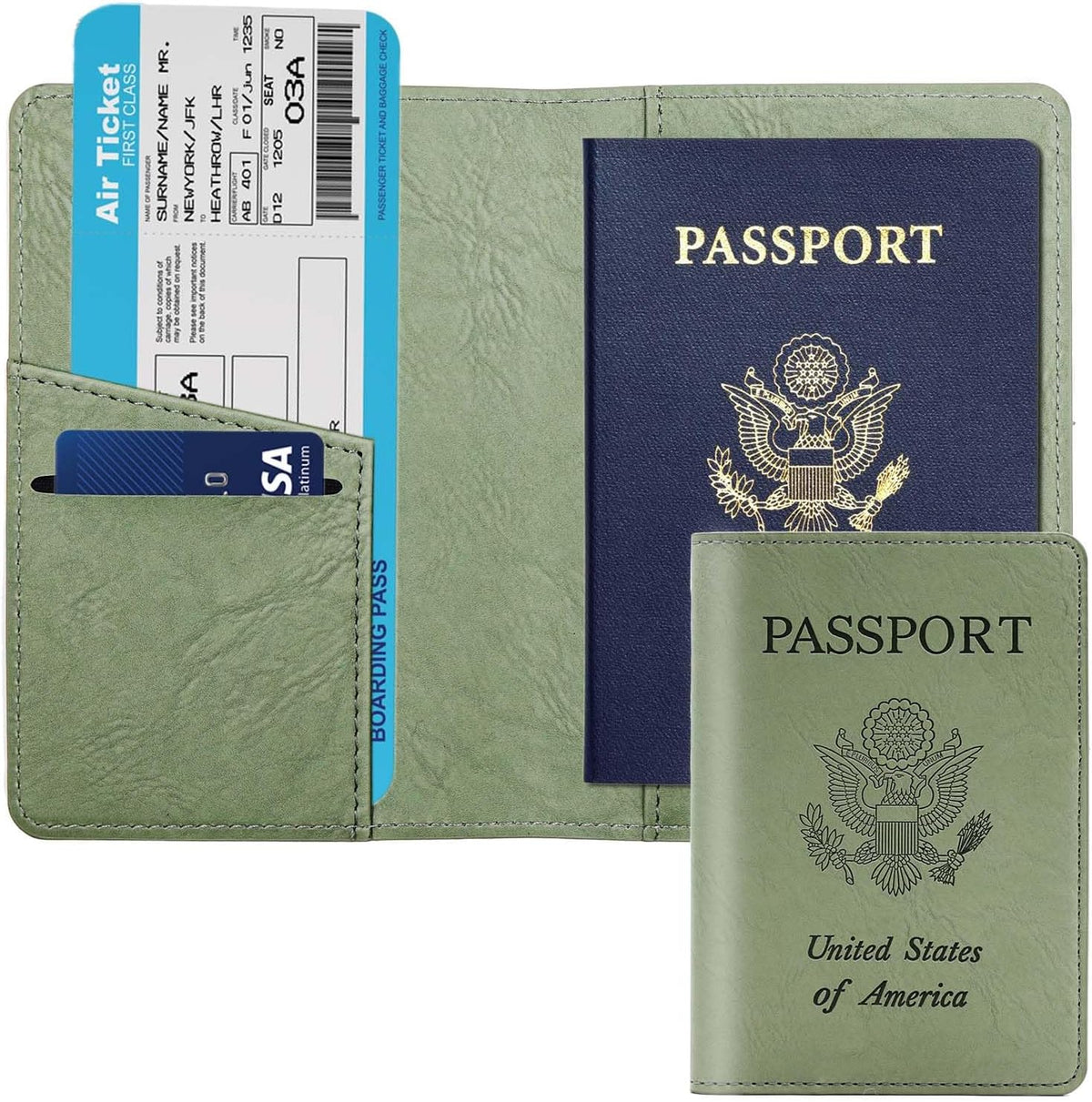 Passport Holder with RFID Blocking, Cash Pocket & Back Zipper Coin Pocket - Travel Document Holder, Magnetic Button, Multiple Card Slots - Soft PU Leather for Men and Women(AQUA GREEN)