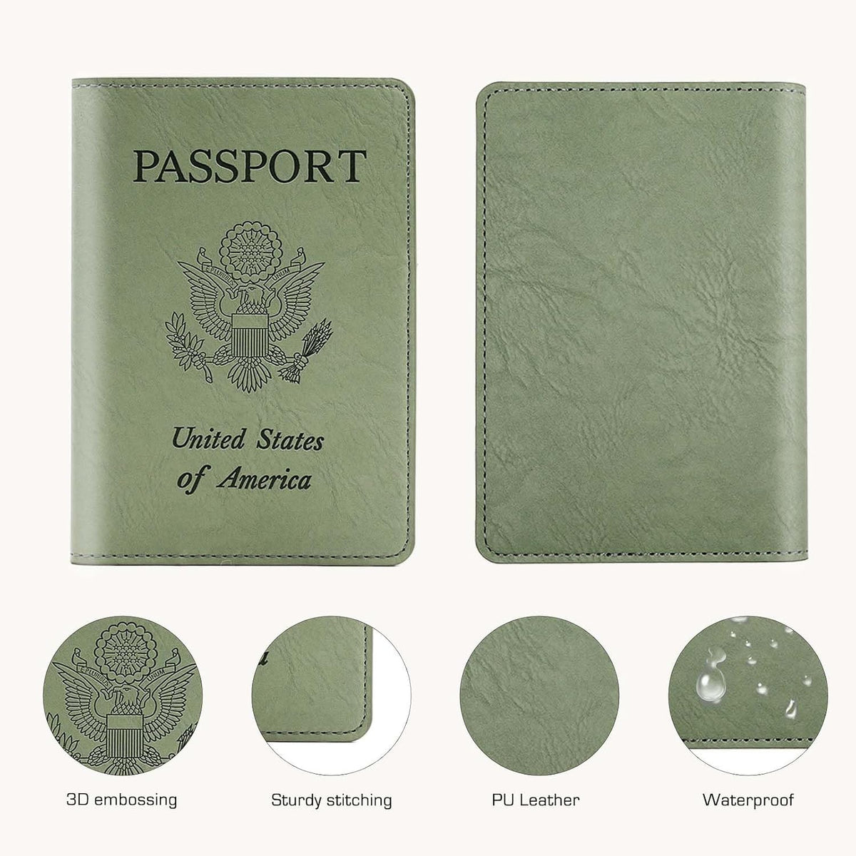 Passport Holder with RFID Blocking, Cash Pocket & Back Zipper Coin Pocket - Travel Document Holder, Magnetic Button, Multiple Card Slots - Soft PU Leather for Men and Women(AQUA GREEN)