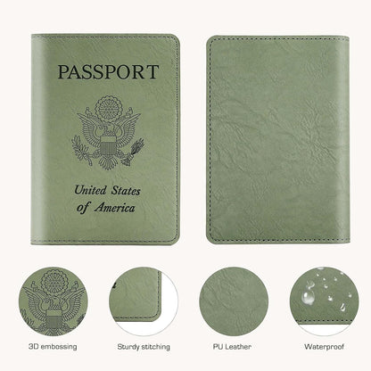 Passport Holder with RFID Blocking, Cash Pocket & Back Zipper Coin Pocket - Travel Document Holder, Magnetic Button, Multiple Card Slots - Soft PU Leather for Men and Women(AQUA GREEN)