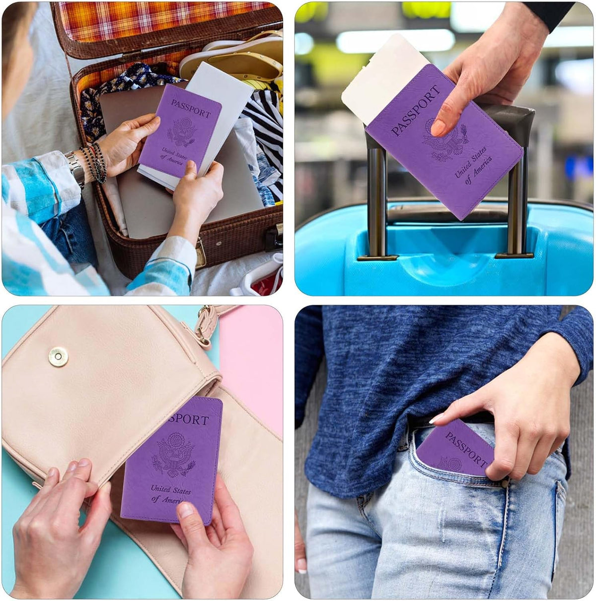 Passport Holder with RFID Blocking, Cash Pocket & Back Zipper Coin Pocket - Travel Document Holder, Magnetic Button, Multiple Card Slots - Soft PU Leather for Men and Women(AQUA GREEN)