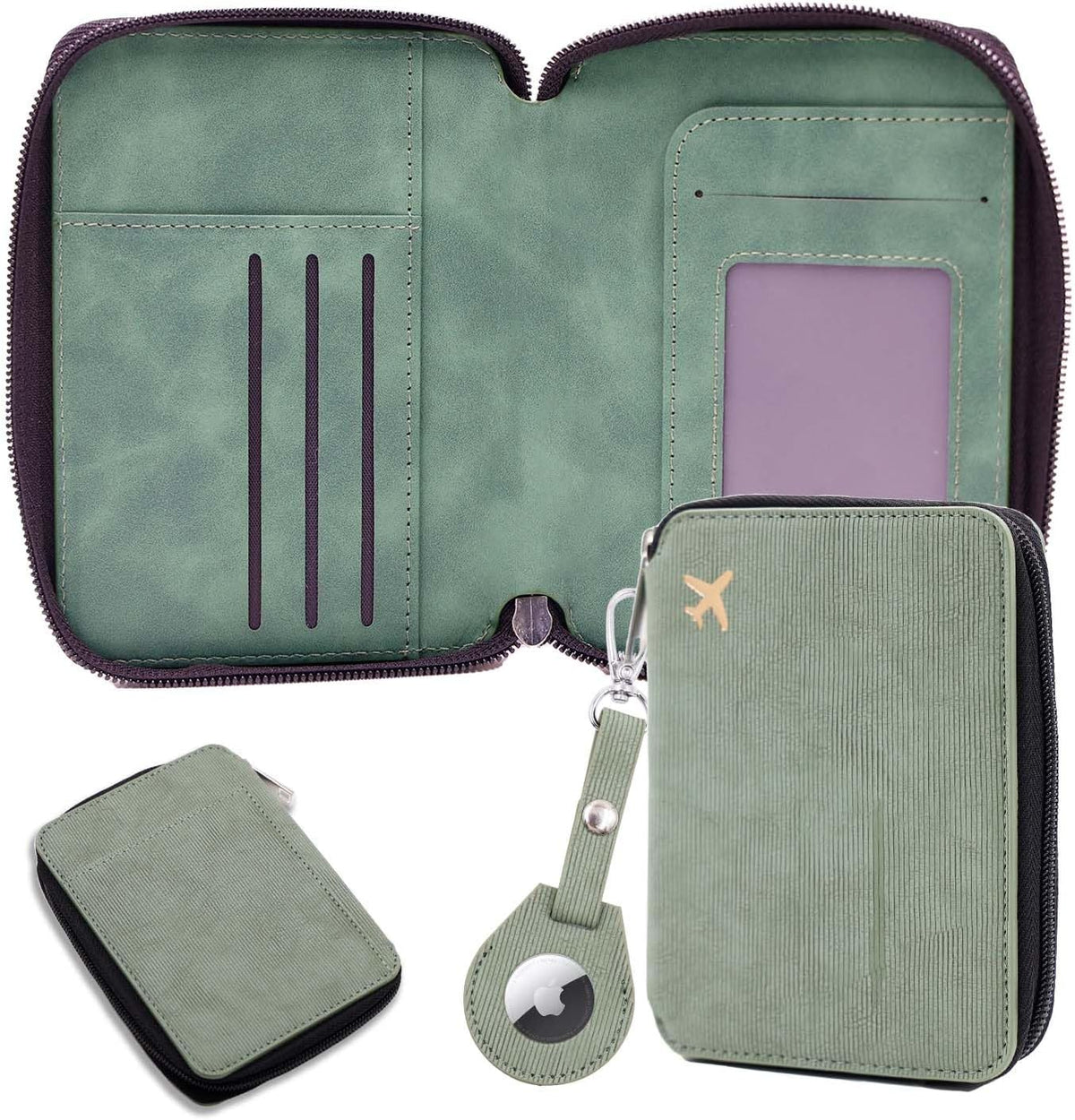 Passport Holder with RFID Blocking, Cash Pocket & Back Zipper Coin Pocket - Travel Document Holder, Magnetic Button, Multiple Card Slots - Soft PU Leather for Men and Women(AQUA GREEN)