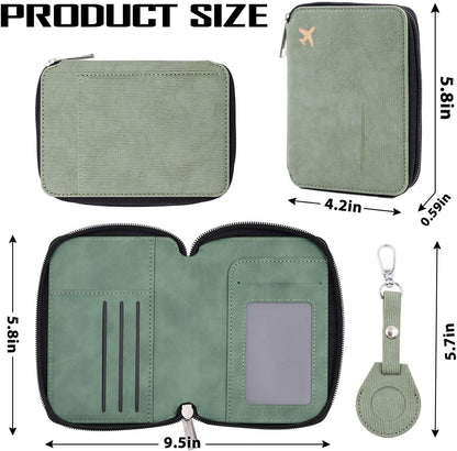Passport Holder with RFID Blocking, Cash Pocket & Back Zipper Coin Pocket - Travel Document Holder, Magnetic Button, Multiple Card Slots - Soft PU Leather for Men and Women(AQUA GREEN)