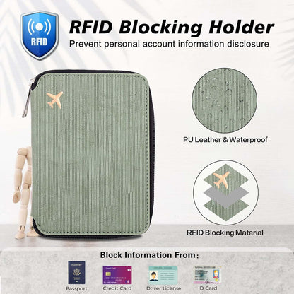 Passport Holder with RFID Blocking, Cash Pocket & Back Zipper Coin Pocket - Travel Document Holder, Magnetic Button, Multiple Card Slots - Soft PU Leather for Men and Women(AQUA GREEN)