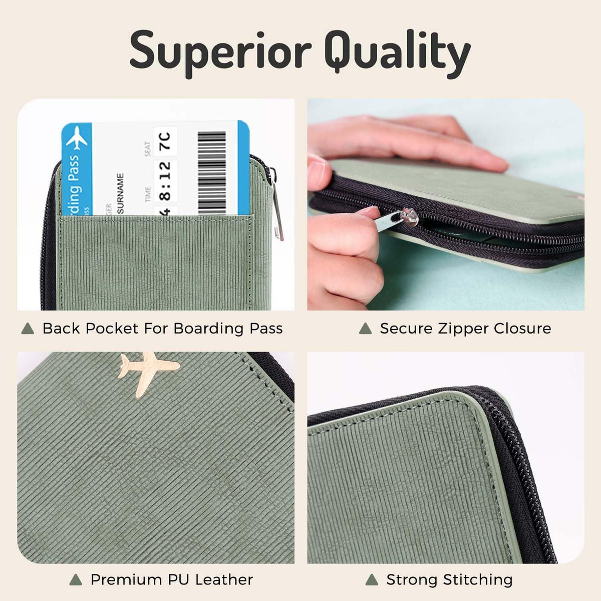 Passport Holder with RFID Blocking, Cash Pocket & Back Zipper Coin Pocket - Travel Document Holder, Magnetic Button, Multiple Card Slots - Soft PU Leather for Men and Women(AQUA GREEN)