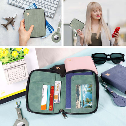 Passport Holder with RFID Blocking, Cash Pocket & Back Zipper Coin Pocket - Travel Document Holder, Magnetic Button, Multiple Card Slots - Soft PU Leather for Men and Women(AQUA GREEN)
