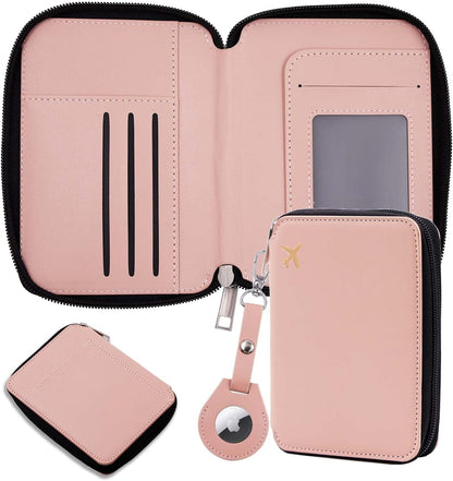 Passport Holder with RFID Blocking, Cash Pocket & Back Zipper Coin Pocket - Travel Document Holder, Magnetic Button, Multiple Card Slots - Soft PU Leather for Men and Women(AQUA GREEN)