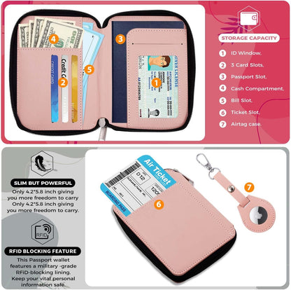 Passport Holder with RFID Blocking, Cash Pocket & Back Zipper Coin Pocket - Travel Document Holder, Magnetic Button, Multiple Card Slots - Soft PU Leather for Men and Women(AQUA GREEN)