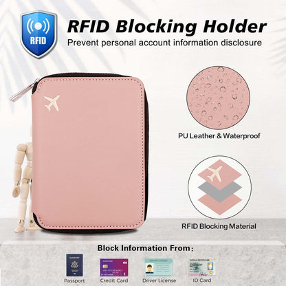 Passport Holder with RFID Blocking, Cash Pocket & Back Zipper Coin Pocket - Travel Document Holder, Magnetic Button, Multiple Card Slots - Soft PU Leather for Men and Women(AQUA GREEN)