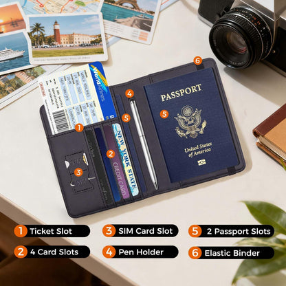 Passport Holder with RFID Blocking, Cash Pocket & Back Zipper Coin Pocket - Travel Document Holder, Magnetic Button, Multiple Card Slots - Soft PU Leather for Men and Women(AQUA GREEN)