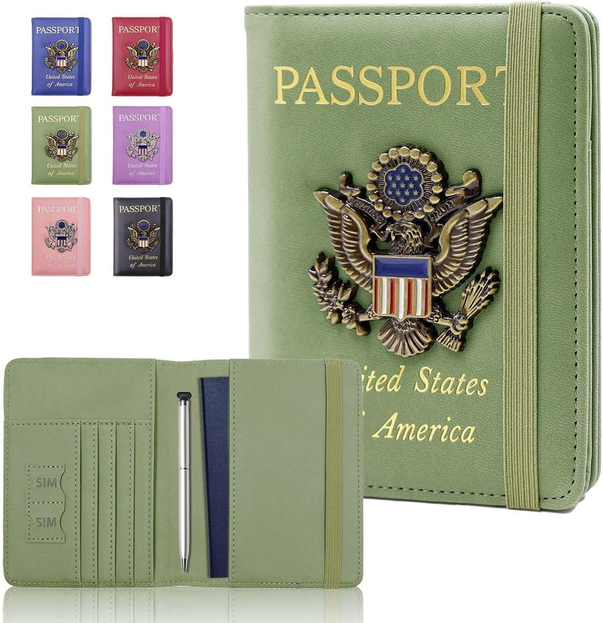 Passport Holder with RFID Blocking, Cash Pocket & Back Zipper Coin Pocket - Travel Document Holder, Magnetic Button, Multiple Card Slots - Soft PU Leather for Men and Women(AQUA GREEN)