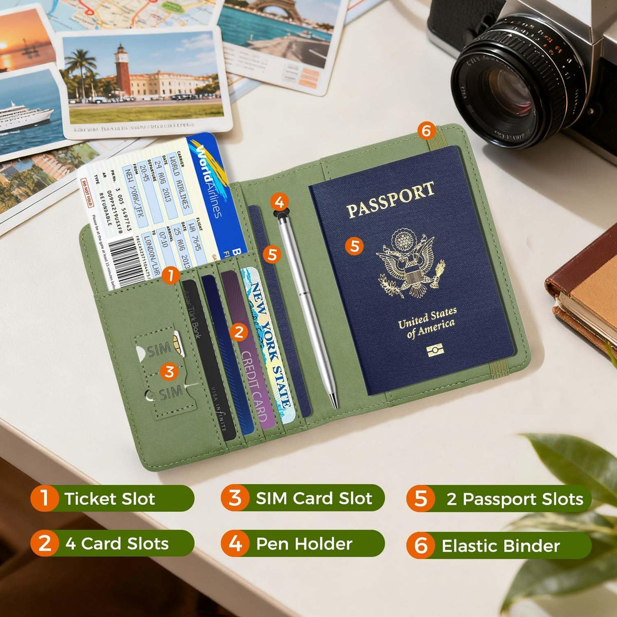 Passport Holder with RFID Blocking, Cash Pocket & Back Zipper Coin Pocket - Travel Document Holder, Magnetic Button, Multiple Card Slots - Soft PU Leather for Men and Women(AQUA GREEN)