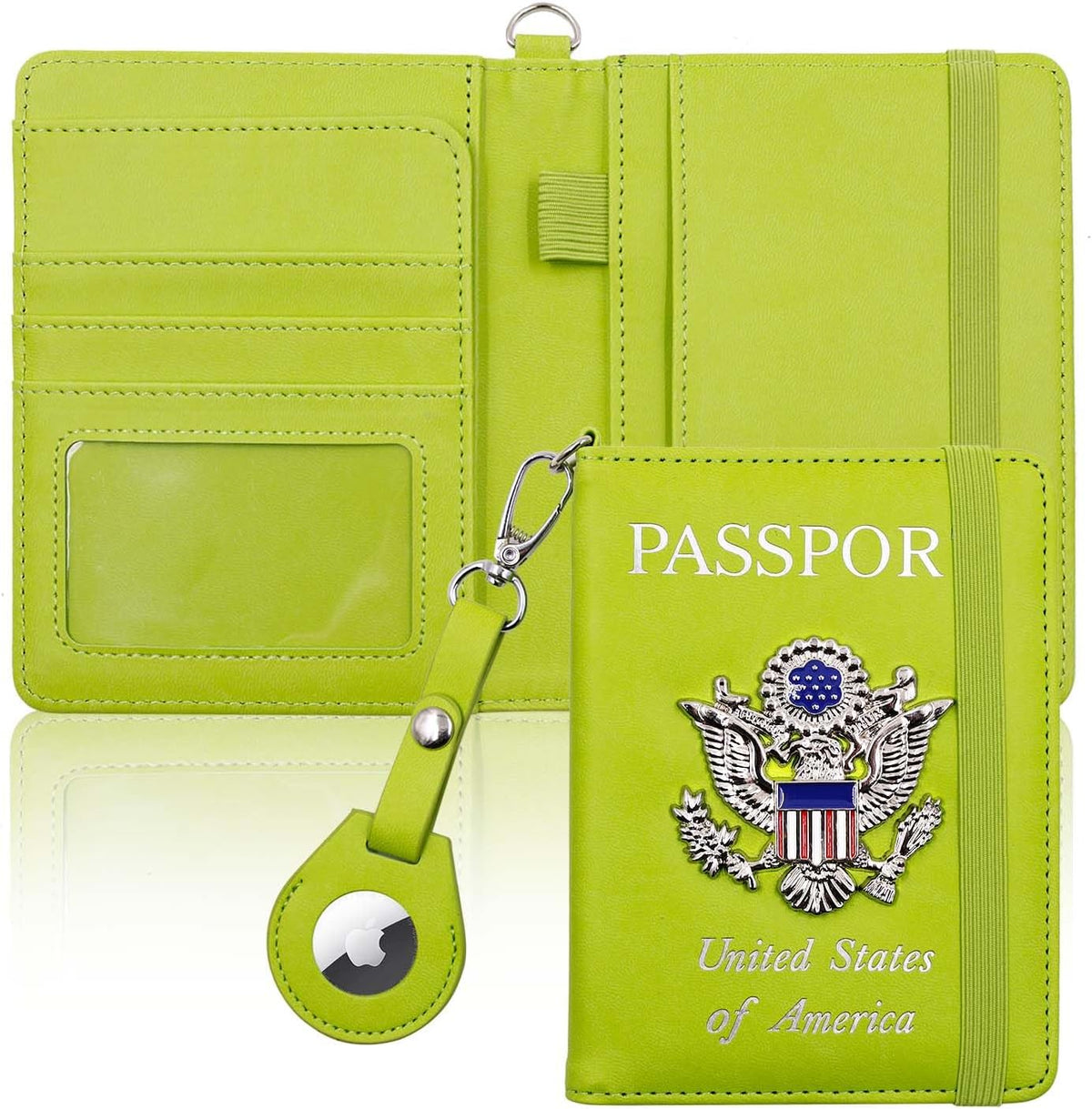 Passport Holder with RFID Blocking, Cash Pocket & Back Zipper Coin Pocket - Travel Document Holder, Magnetic Button, Multiple Card Slots - Soft PU Leather for Men and Women(AQUA GREEN)