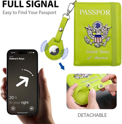 Passport Holder with RFID Blocking, Cash Pocket & Back Zipper Coin Pocket - Travel Document Holder, Magnetic Button, Multiple Card Slots - Soft PU Leather for Men and Women(AQUA GREEN)