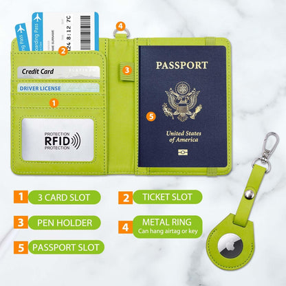 Passport Holder with RFID Blocking, Cash Pocket & Back Zipper Coin Pocket - Travel Document Holder, Magnetic Button, Multiple Card Slots - Soft PU Leather for Men and Women(AQUA GREEN)