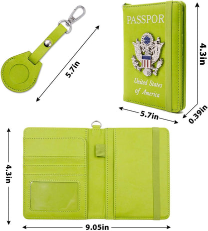 Passport Holder with RFID Blocking, Cash Pocket & Back Zipper Coin Pocket - Travel Document Holder, Magnetic Button, Multiple Card Slots - Soft PU Leather for Men and Women(AQUA GREEN)