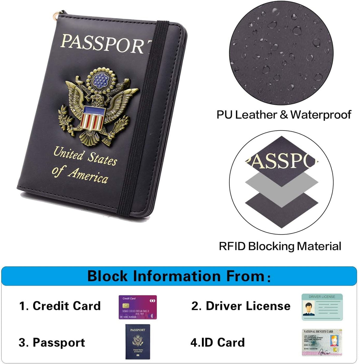 Passport Holder with RFID Blocking, Cash Pocket & Back Zipper Coin Pocket - Travel Document Holder, Magnetic Button, Multiple Card Slots - Soft PU Leather for Men and Women(AQUA GREEN)