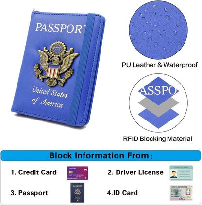 Passport Holder with RFID Blocking, Cash Pocket & Back Zipper Coin Pocket - Travel Document Holder, Magnetic Button, Multiple Card Slots - Soft PU Leather for Men and Women(AQUA GREEN)