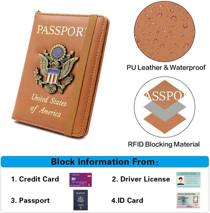 Passport Holder with RFID Blocking, Cash Pocket & Back Zipper Coin Pocket - Travel Document Holder, Magnetic Button, Multiple Card Slots - Soft PU Leather for Men and Women(AQUA GREEN)