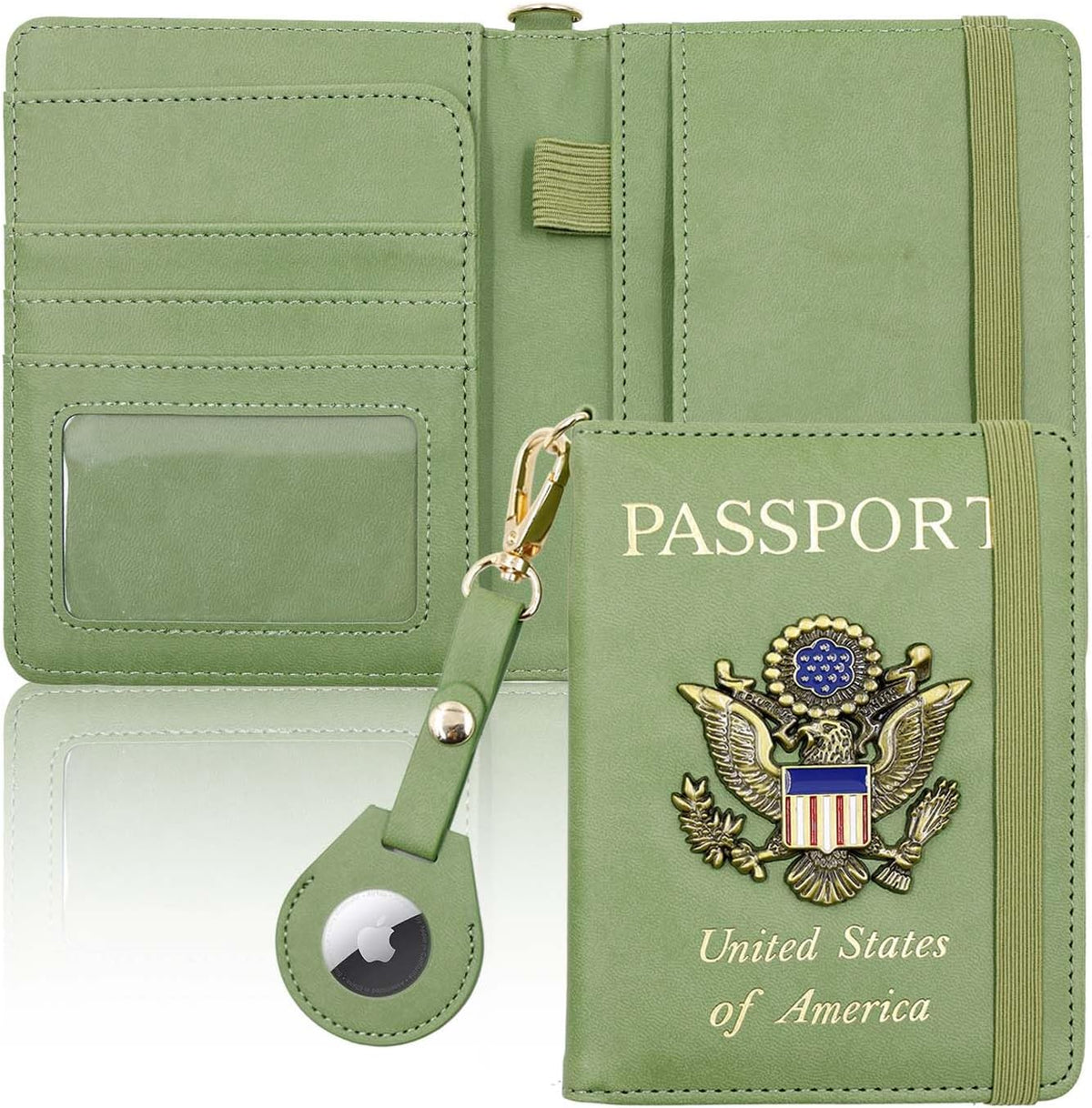 Passport Holder with RFID Blocking, Cash Pocket & Back Zipper Coin Pocket - Travel Document Holder, Magnetic Button, Multiple Card Slots - Soft PU Leather for Men and Women(AQUA GREEN)