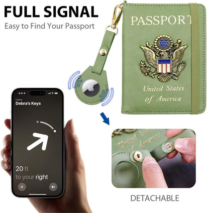 Passport Holder with RFID Blocking, Cash Pocket & Back Zipper Coin Pocket - Travel Document Holder, Magnetic Button, Multiple Card Slots - Soft PU Leather for Men and Women(AQUA GREEN)