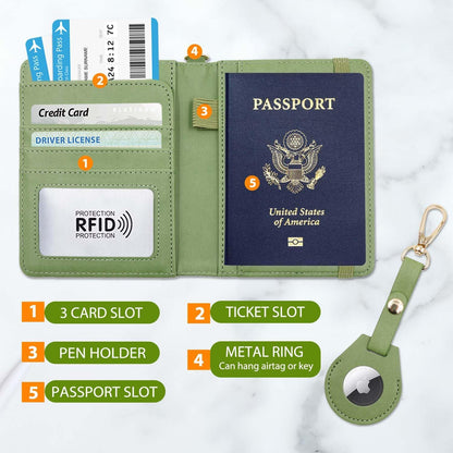 Passport Holder with RFID Blocking, Cash Pocket & Back Zipper Coin Pocket - Travel Document Holder, Magnetic Button, Multiple Card Slots - Soft PU Leather for Men and Women(AQUA GREEN)