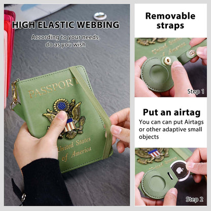 Passport Holder with RFID Blocking, Cash Pocket & Back Zipper Coin Pocket - Travel Document Holder, Magnetic Button, Multiple Card Slots - Soft PU Leather for Men and Women(AQUA GREEN)