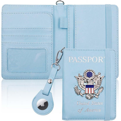 Passport Holder with RFID Blocking, Cash Pocket & Back Zipper Coin Pocket - Travel Document Holder, Magnetic Button, Multiple Card Slots - Soft PU Leather for Men and Women(AQUA GREEN)