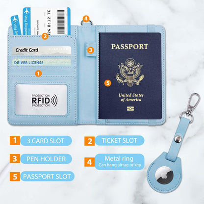 Passport Holder with RFID Blocking, Cash Pocket & Back Zipper Coin Pocket - Travel Document Holder, Magnetic Button, Multiple Card Slots - Soft PU Leather for Men and Women(AQUA GREEN)