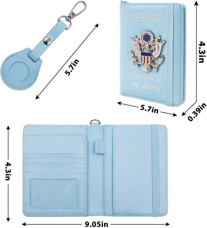 Passport Holder with RFID Blocking, Cash Pocket & Back Zipper Coin Pocket - Travel Document Holder, Magnetic Button, Multiple Card Slots - Soft PU Leather for Men and Women(AQUA GREEN)