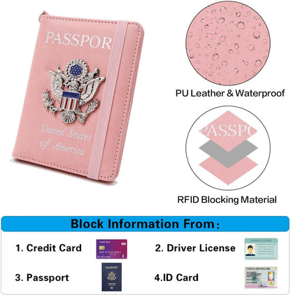 Passport Holder with RFID Blocking, Cash Pocket & Back Zipper Coin Pocket - Travel Document Holder, Magnetic Button, Multiple Card Slots - Soft PU Leather for Men and Women(AQUA GREEN)
