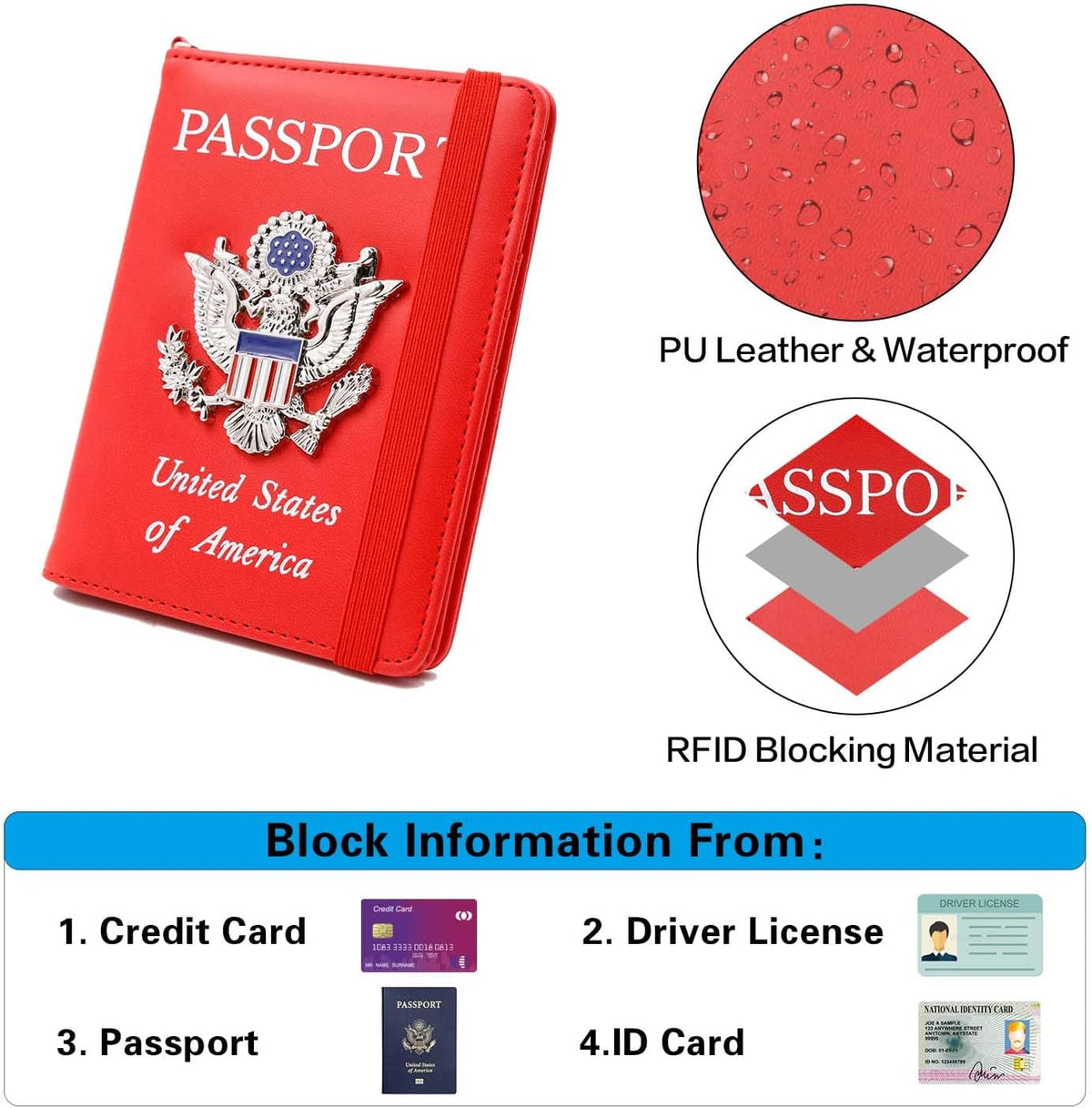 Passport Holder with RFID Blocking, Cash Pocket & Back Zipper Coin Pocket - Travel Document Holder, Magnetic Button, Multiple Card Slots - Soft PU Leather for Men and Women(AQUA GREEN)