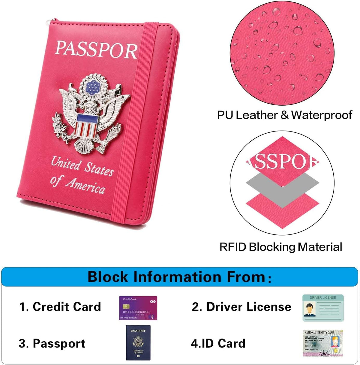 Passport Holder with RFID Blocking, Cash Pocket & Back Zipper Coin Pocket - Travel Document Holder, Magnetic Button, Multiple Card Slots - Soft PU Leather for Men and Women(AQUA GREEN)