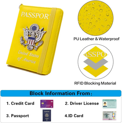 Passport Holder with RFID Blocking, Cash Pocket & Back Zipper Coin Pocket - Travel Document Holder, Magnetic Button, Multiple Card Slots - Soft PU Leather for Men and Women(AQUA GREEN)