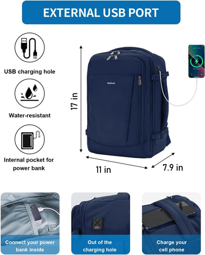 35L TSA Friendly Travel Laptop Backpack for Men and Women, Large Carry-On Business Backpack with 17.3 In Laptop Compartment, Waterproof Oxford Fabric, Anti-Theft Pocket, Multiple Pockets, Blue
