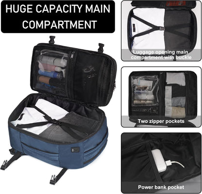 35L TSA Friendly Travel Laptop Backpack for Men and Women, Large Carry-On Business Backpack with 17.3 In Laptop Compartment, Waterproof Oxford Fabric, Anti-Theft Pocket, Multiple Pockets, Blue
