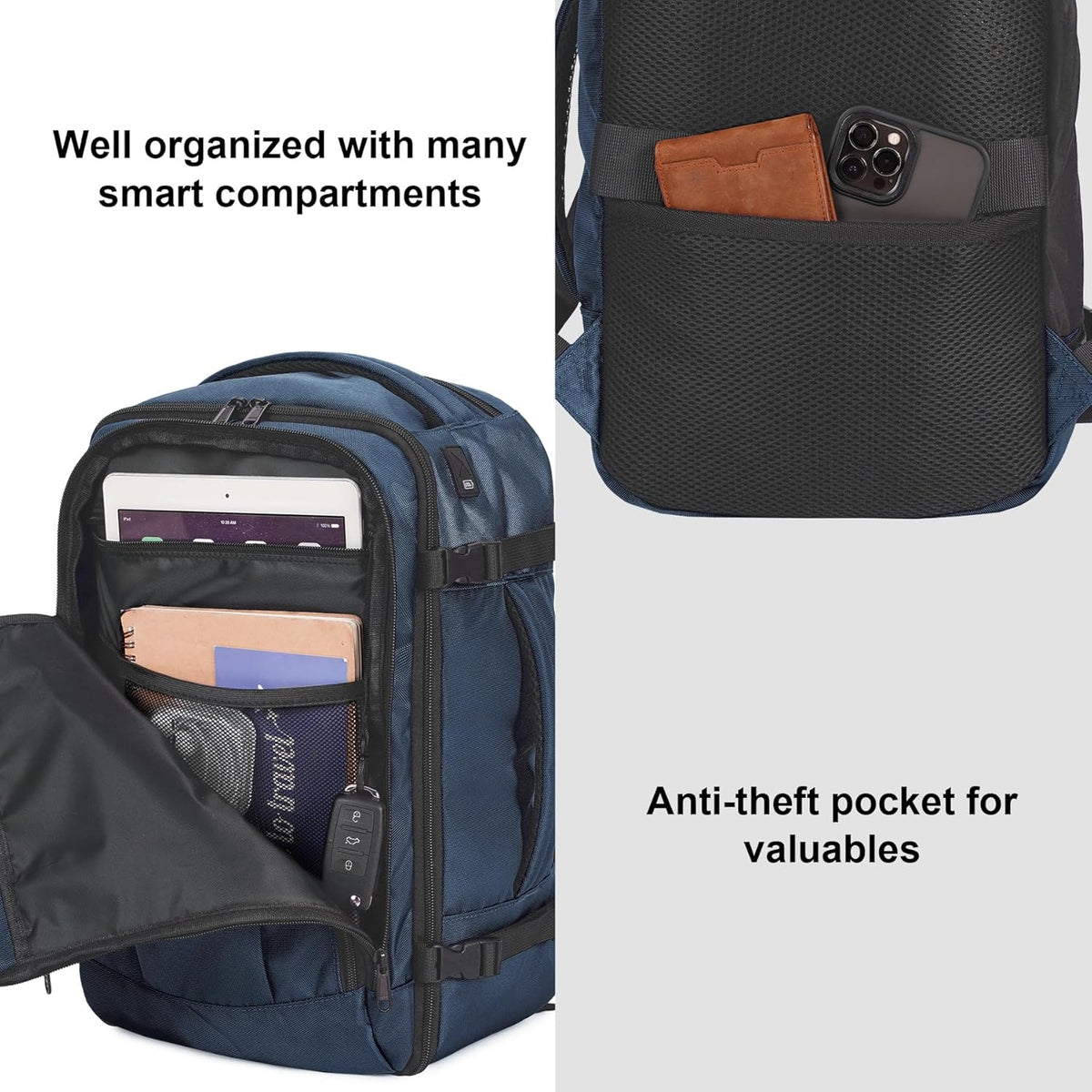 35L TSA Friendly Travel Laptop Backpack for Men and Women, Large Carry-On Business Backpack with 17.3 In Laptop Compartment, Waterproof Oxford Fabric, Anti-Theft Pocket, Multiple Pockets, Blue