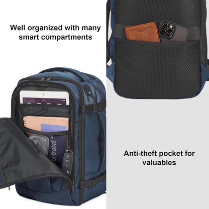 35L TSA Friendly Travel Laptop Backpack for Men and Women, Large Carry-On Business Backpack with 17.3 In Laptop Compartment, Waterproof Oxford Fabric, Anti-Theft Pocket, Multiple Pockets, Blue