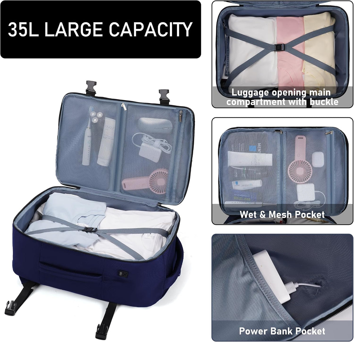 35L TSA Friendly Travel Laptop Backpack for Men and Women, Large Carry-On Business Backpack with 17.3 In Laptop Compartment, Waterproof Oxford Fabric, Anti-Theft Pocket, Multiple Pockets, Blue