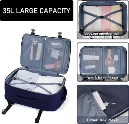 35L TSA Friendly Travel Laptop Backpack for Men and Women, Large Carry-On Business Backpack with 17.3 In Laptop Compartment, Waterproof Oxford Fabric, Anti-Theft Pocket, Multiple Pockets, Blue