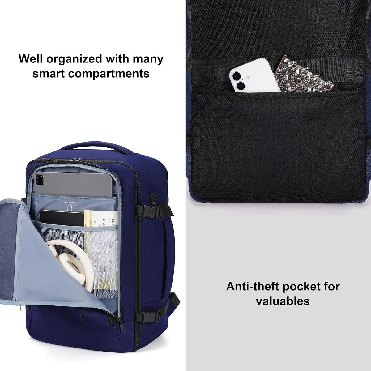 35L TSA Friendly Travel Laptop Backpack for Men and Women, Large Carry-On Business Backpack with 17.3 In Laptop Compartment, Waterproof Oxford Fabric, Anti-Theft Pocket, Multiple Pockets, Blue