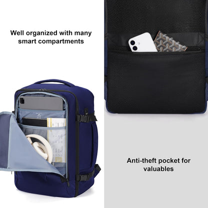 35L TSA Friendly Travel Laptop Backpack for Men and Women, Large Carry-On Business Backpack with 17.3 In Laptop Compartment, Waterproof Oxford Fabric, Anti-Theft Pocket, Multiple Pockets, Blue