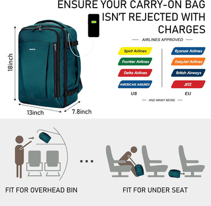 35L TSA Friendly Travel Laptop Backpack for Men and Women, Large Carry-On Business Backpack with 17.3 In Laptop Compartment, Waterproof Oxford Fabric, Anti-Theft Pocket, Multiple Pockets, Blue