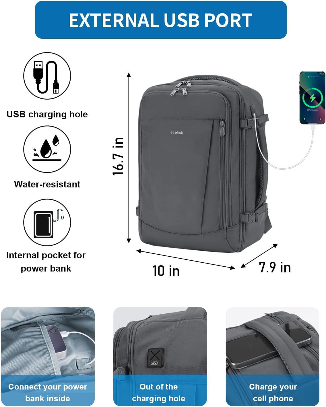 35L TSA Friendly Travel Laptop Backpack for Men and Women, Large Carry-On Business Backpack with 17.3 In Laptop Compartment, Waterproof Oxford Fabric, Anti-Theft Pocket, Multiple Pockets, Blue