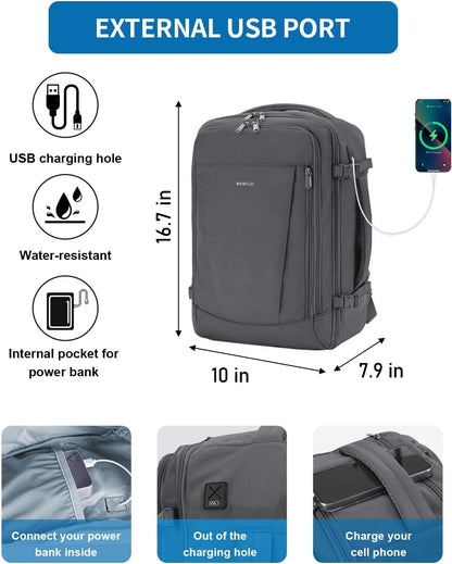 35L TSA Friendly Travel Laptop Backpack for Men and Women, Large Carry-On Business Backpack with 17.3 In Laptop Compartment, Waterproof Oxford Fabric, Anti-Theft Pocket, Multiple Pockets, Blue