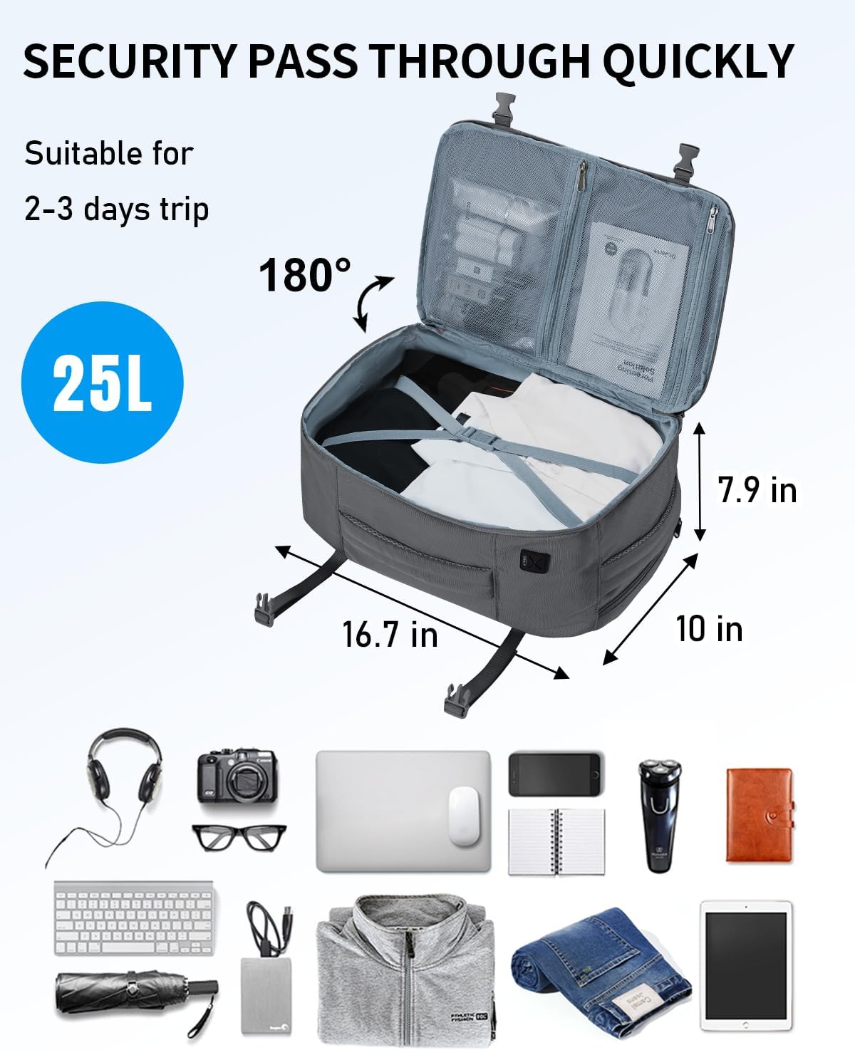35L TSA Friendly Travel Laptop Backpack for Men and Women, Large Carry-On Business Backpack with 17.3 In Laptop Compartment, Waterproof Oxford Fabric, Anti-Theft Pocket, Multiple Pockets, Blue